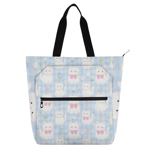 EtherSpher Dekorative Buchtasche für Kinder, Damen, Herren, niedliche Cartoon-weiße Katzen, robust, wiederverwendbar, Bibliothekstasche, Einkaufstasche für Schule, Einkaufen, Strand, Regenbogenfarben EtherSpher Dekorative Buchtasche für Kinder, Damen, Herren, niedliche Cartoon-weiße Katzen, robust, wiederverwendbar, Bibliothekstasche, Einkaufstasche für Schule, Einkaufen, Strand, Regenbogenfarben von EtherSpher