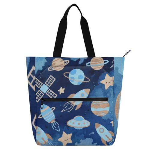 EtherSpher Dekorative Kinder-Tragetasche, Klaviertasche, Buchtasche für Kinder, Damen, Herren, schöne blaue Raketen, Planet, wasserdicht, wiederverwendbar, Lebensmittel-Strandtasche mit Reißverschluss EtherSpher Dekorative Kinder-Tragetasche, Klaviertasche, Buchtasche für Kinder, Damen, Herren, schöne blaue Raketen, Planet, wasserdicht, wiederverwendbar, Lebensmittel-Strandtasche mit Reißverschluss von EtherSpher