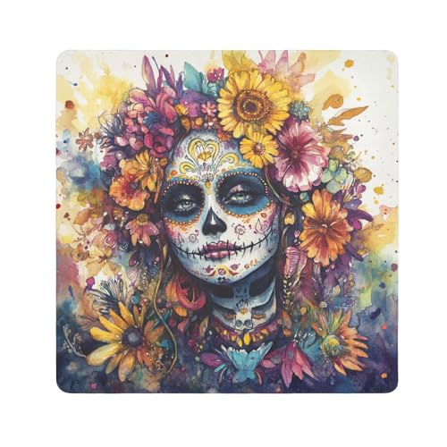 EtherSpher Dia De Los Muertos mexikanische Make-up-Tasche, Stoff, selbstklebend, 55 x 55 cm, für Damen, Dia De Los Muertos Mexikaner, 21.7x21.7in von EtherSpher
