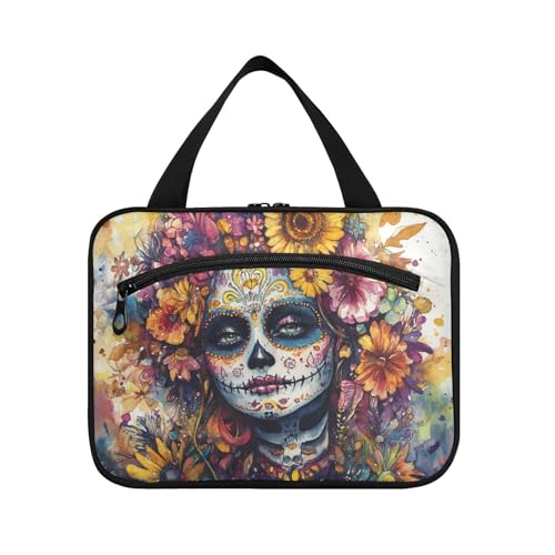EtherSpher Dia De Los Muertos mexikanische hängende Herren-Kulturbeutel mit Haken, Designer-Kulturbeutel für Accessoires, für Damen, Arbeit, Bolso Para, Maquillaje de Mujer, L, Dia De Los Muertos von EtherSpher
