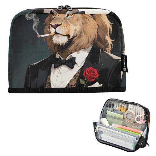 EtherSpher Ein leistungsstarker goldener Löwen-Stiftehalter, große Kapazität, Make-up-Tasche, einfacher Schreibtisch-Organizer für Studenten, Reisen, Lapiceros para mujer von EtherSpher