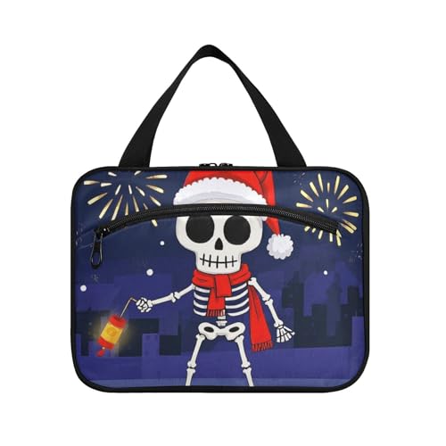 EtherSpher Einzigartige Kosmetiktasche mit Haken, für Weihnachten, Skelett, mit Haken, Designer-Utensilien-Set für Damen, für Fitnessstudio, Cartera Para Maquillaje L, Einzigartiges Weihnachts-Skelett von EtherSpher