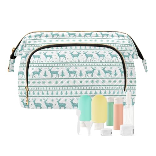 EtherSpher Elch Schneeflocken Weihnachten Stil Reisetasche Reißverschluss Reise Kosmetiktasche Kosmetiktasche für Geldbörse für Make-up-Pinsel, Elch, Schneeflocken, Weihnachtsstil, 1 size von EtherSpher