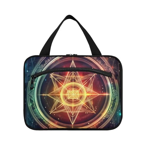 EtherSpher Farbenfrohes geheimnisvolles Tarot-Astrologie-Set zum Aufhängen für Herren mit Haken, Designer-Kulturbeutel zum Aufhängen, zusammenklappbar, für Damen, Reisen, Bolso Para, Maquillaje de von EtherSpher