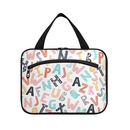 EtherSpher Farbige Cartoon-Buchstaben-Hängetaschen für Reisen mit Haken, Designer-Accessoires, Hautpflege-Tasche für Damen, Reisen, Reisen, Bolsas de Maquillaje Para Mujer, L, Farbiger von EtherSpher