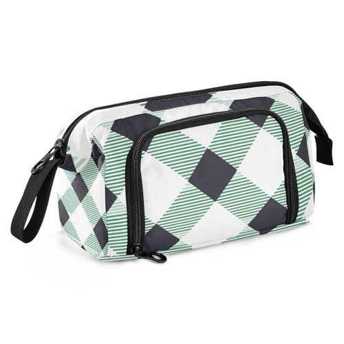 EtherSpher Federmäppchen, Büffelkariert, großes Fassungsvermögen, Stifteetui, Organizer mit Reißverschluss, für Krankenschwestern, adrette Schule, Cartucheras para el colegio, Schwarz / Grün von EtherSpher