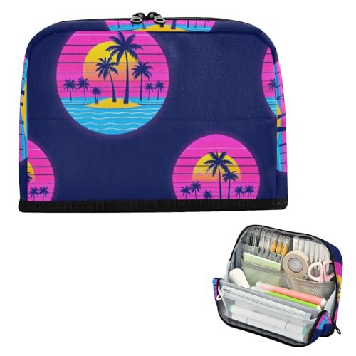 EtherSpher Federmäppchen, Motiv: Sommer, Neon-Kokosnussbaum, Sonnenuntergang, Strand, großes Fassungsvermögen, Stiftebeutel mit Reißverschluss, Schreibwaren-Aufbewahrung für Frauen, Mittelschule von EtherSpher