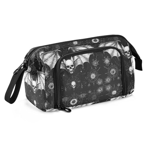 EtherSpher Federmäppchen, Motiv: böser Totenkopf, Gothic, großes Fassungsvermögen, großes Federmäppchen mit Griff, für Schüler, Schulbedarf, Bolsas Para Lapices von EtherSpher