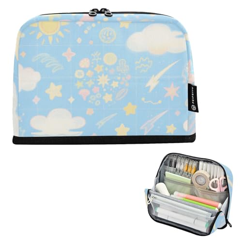 EtherSpher Federmäppchen, Motiv: schöne blaue und weiße Wolken, großes Fassungsvermögen, breite Öffnung, Schreibwaren, Stifttasche für Lehrer, Elementarkartucheras und Jugendliche von EtherSpher