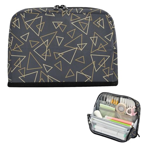 EtherSpher Federmäppchen, dreieckig, groß, multifunktional, Schreibwaren-Organizer für Lehrer, Schulbedarf, Schwarz / Gold, Bolsa para maquillaje von EtherSpher