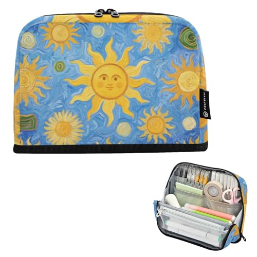 EtherSpher Federmäppchen für Ölgemälde, Motiv: blaue Sonne, große Kapazität, schmale Schreibwaren-Aufbewahrung für adrette Elementar-Bolso Para Herramientas von EtherSpher