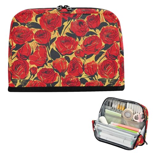 EtherSpher Federmäppchen im Retro-Stil, Motiv: rote Rose, Ölgemälde, große Kapazität, Aufbewahrungstasche, weiches Etui, Stifthalter für adrette Büro, Cartucheras, Escolares Para, Lapices Para Ninas EtherSpher Federmäppchen im Retro-Stil, Motiv: rote Rose, Ölgemälde, große Kapazität, Aufbewahrungstasche, weiches Etui, Stifthalter für adrette Büro, Cartucheras, Escolares Para, Lapices Para Ninas von EtherSpher