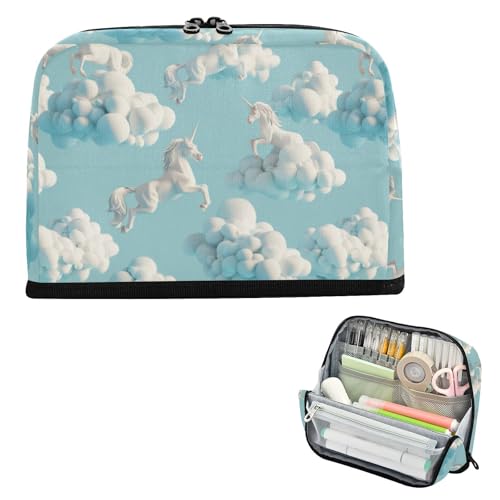 EtherSpher Federmäppchen mit 3D-Einhörner-Wolken-Design, großes Fassungsvermögen, Make-up-Tasche, großes Schreibwaren-Federmäppchen für Teenager, Kosmetik, Bolsa Para Lapices von EtherSpher