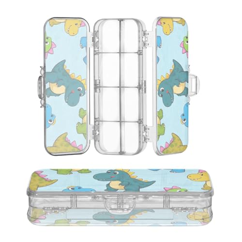 EtherSpher Federmäppchen mit Cartoon-Tier-Dinosaurier-Motiv, bunt, transparent, doppellagig, transparent, für Schreibwaren, mit Schnappdeckel von EtherSpher