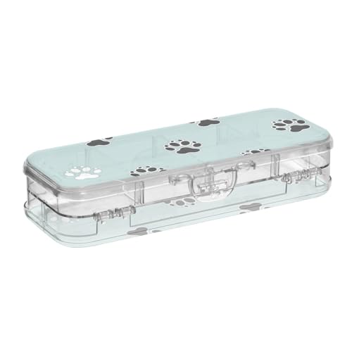 EtherSpher Federmäppchen mit Katzenpfoten-Motiv, transparent, doppelstöckig, für Schule, mit Schnappdeckel, Schwarz / Weiß / Cyan von EtherSpher