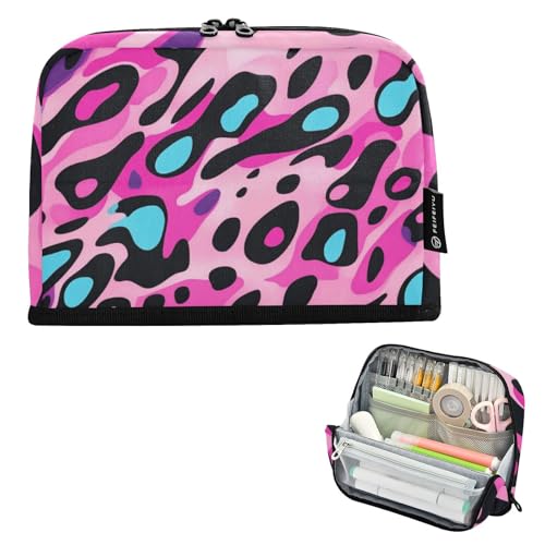 EtherSpher Federmäppchen mit Leopardenmuster, großes Fassungsvermögen, Organizer für adrette Reisen, Pfirsichblau von EtherSpher
