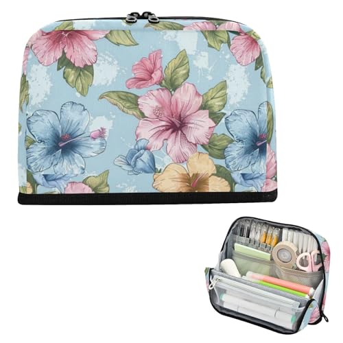 EtherSpher Federmäppchen mit Ölgemälde mit roten und blauen Blumen, großes Fassungsvermögen, große Mehrzweck-Tasche für adrette Schule von EtherSpher