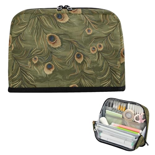 EtherSpher Federmäppchen mit Pfauenfedern, großes Fassungsvermögen, Make-up-Taschen mit Schlitz, Schreibwaren, Federmäppchen für Teenager, Mädchen, Schule, Bolsas para maquillaje de mujer von EtherSpher