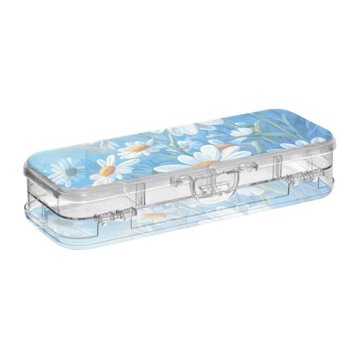EtherSpher Federmäppchen mit Schnappdeckel, Motiv: blaue Gänseblümchen, Hello Sunshine Bloom, Feder-Design, transparent, doppelstöckig, Hartschalenkoffer für Schreibwaren EtherSpher Federmäppchen mit Schnappdeckel, Motiv: blaue Gänseblümchen, Hello Sunshine Bloom, Feder-Design, transparent, doppelstöckig, Hartschalenkoffer für Schreibwaren von EtherSpher