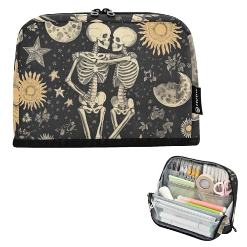 EtherSpher Federmäppchen mit Totenköpfen im Boho-Stil, großes Fassungsvermögen, Make-up-Tasche, Schreibwaren-Organizer für Studenten, Büro, Estuches, Escolares para ninas von EtherSpher