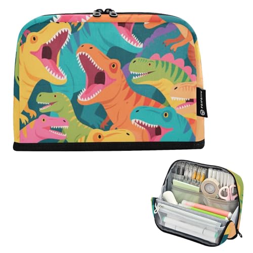 EtherSpher Federmäppchen mit buntem Cartoon-Tier-Dinosaurier-Motiv, große Kapazität, Make-up-Tasche, stabiler Etui, Stifthalter für Schüler, Schulbedarf, estuche para lapices de nino von EtherSpher