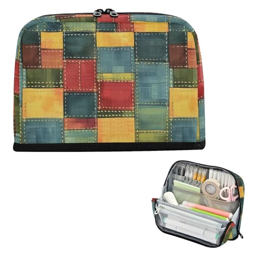 EtherSpher Federmäppchen mit buntem Denim-Hintergrund, großes Fassungsvermögen, Stifteetui, Organizer mit Schlitz, Schreibwaren, Stifttasche für Teenager, Schulbedarf, lapicera para ninas von EtherSpher