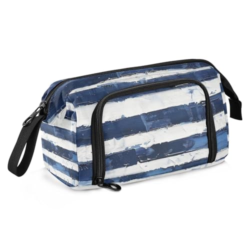 EtherSpher Federmäppchen mit horizontalen Streifen, großes Fassungsvermögen, Federmäppchen mit Griff, für Teenager, Mädchen, Schulbedarf, Cartucheras Para Jugendliche, Blau und Weiß von EtherSpher