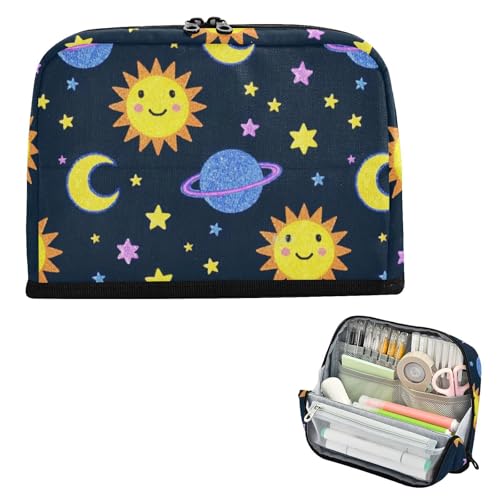 EtherSpher Federmäppchen mit künstlichem Glitzer, Motiv: Sonne, Mond, großes Fassungsvermögen, erweiterbar, Schreibwaren, Stiftebeutel für Kinder, Mittelschule, Bolsa Para Maquillaje von EtherSpher