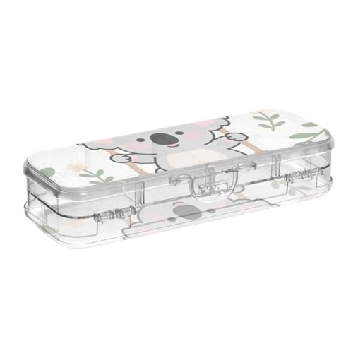 EtherSpher Federmäppchen mit niedlichem Cartoon-Design, grau, schwingend, Koala-Design, 2-lagig, Hartschalen-Etui für Schreibwaren, mit Schnappdeckel von EtherSpher