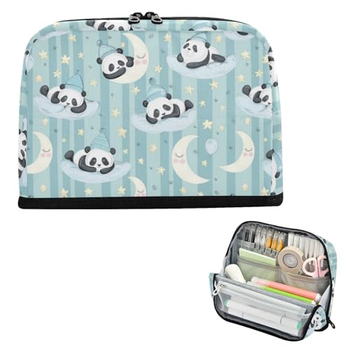 EtherSpher Federmäppchen mit niedlichem Cartoon-Pandas, Mondstreifen, großes Fassungsvermögen, Make-up-Tasche, einfacher Schreibtisch-Organizer für Schüler, Schulbedarf, Bolsita Para Lapices von EtherSpher