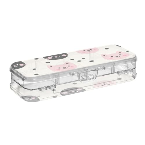 EtherSpher Federmäppchen mit niedlichem Tier, Katze, schwarz, pfirsichfarben, cremefarben, doppellagig, für Kunstbedarf, mit Schnappdeckel von EtherSpher