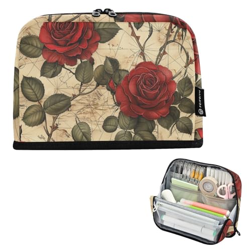 EtherSpher Federmäppchen mit roter Rose, großes Fassungsvermögen, Schreibwaren-Organizer für Jungen, adretter Schulbedarf, estuche para lapices EtherSpher Federmäppchen mit roter Rose, großes Fassungsvermögen, Schreibwaren-Organizer für Jungen, adretter Schulbedarf, estuche para lapices von EtherSpher
