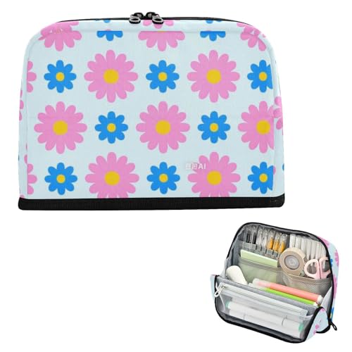 EtherSpher Federmäppchen mit schönem Gänseblümchen-Blumenmuster, Pfirsichblau, großes Fassungsvermögen, Stifteetui, Schreibwaren, Stifttasche für Erwachsene, adretter Schulbedarf, útiles escolares von EtherSpher
