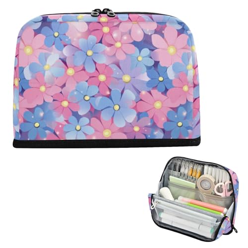 EtherSpher Federmäppchen mit schönen rosa lila Blumen, großes Fassungsvermögen, Make-up-Tasche, breite Öffnung, Schreibtisch-Organizer für Teenager, Schule, Cartuchera Escar Para Ninos von EtherSpher