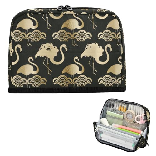 EtherSpher Federmäppchen mit traditionellem chinesischem Muster, Flamingo, großes Fassungsvermögen, breite Öffnung, Organizer-Box für Erwachsene, Mittelschule, Lapicera para ninas von EtherSpher