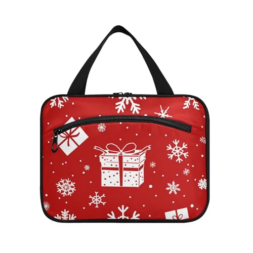 EtherSpher Frohe Weihnachten, weiße Motive, Schneeflocken-Box, Hängetasche für Herren, mit Haken, faltbare Designer-Snack-Tasche für Reisende, Toilette, Bolsas de Maquillaje para mujer L, Frohe von EtherSpher