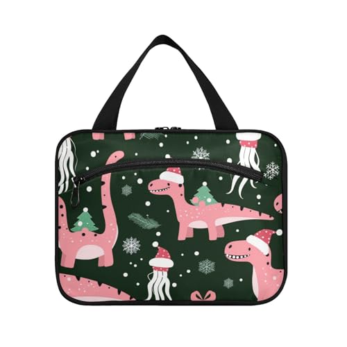 EtherSpher Frohe Weihnachten Pfirsich-Dinosaurier-Quallen zum Aufhängen, Reise-Make-up mit Haken, tragbare Designer-Snack-Tasche für Frauen, muss auf Reisen estuche de maquillaje para mujer L, Frohe von EtherSpher