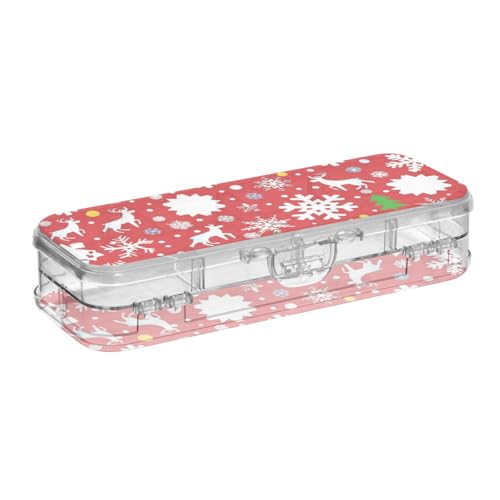 EtherSpher Frohe Weihnachten Schneeflocke Hirsch rot gestaltete Kunststoffbox für Bleistifte Doppelstöckige Stifte Etui hart für Schreibwaren mit Druckknopf und Deckel von EtherSpher
