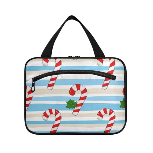 EtherSpher Frohe Weihnachten rote und weiße Zuckerstangen-Streifen hängende Reisetaschen für Frauen mit Haken, Designer-Kulturbeutel zum Aufhängen für Reiseutensilien für Frauen, Rucksackreisen, Bolso von EtherSpher