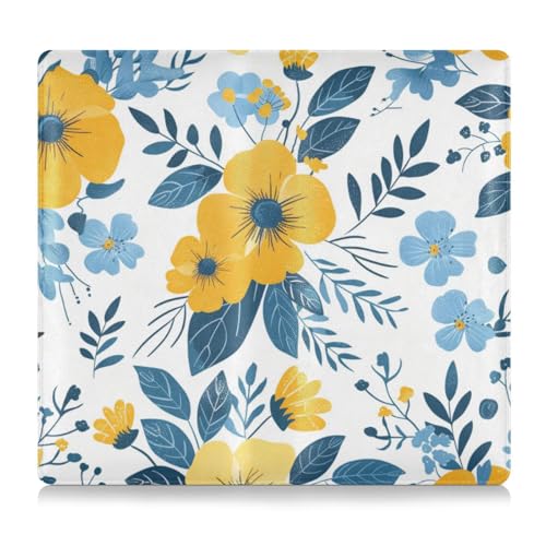 EtherSpher Gelbe Blumen und blaue Blätter, Premium-Leder, Auto-Registrierungs- und Versicherungskartenhalter, unverzichtbare Auto-Brieftaschen-Hülle für Karten, wesentliche Dokumente, Führerschein von EtherSpher