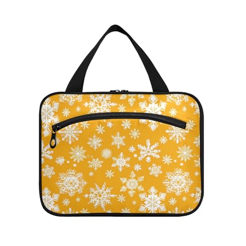 EtherSpher Gelbe Schneeflocken Frohe Weihnachten hängende Kosmetiktasche mit Haken, Designer-Make-up-Tasche für Reisen, ein Muss für die Arbeit, Organizer de Maquillaje para L, Gelbe Schneeflocken von EtherSpher