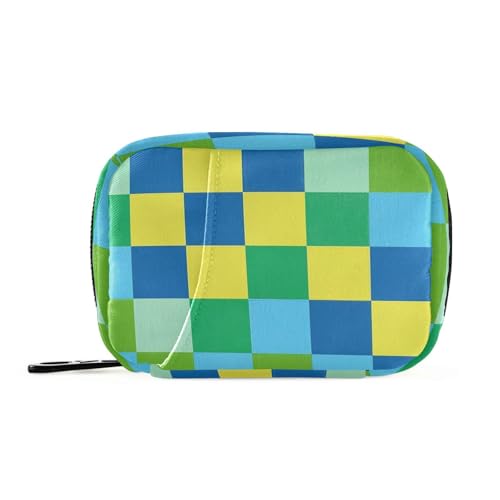 EtherSpher Gitter Plain Blau-Grün Gelb Reise-Medikamententasche mit abnehmbaren Fächern Halteschale Reiseetui für Handtasche von EtherSpher