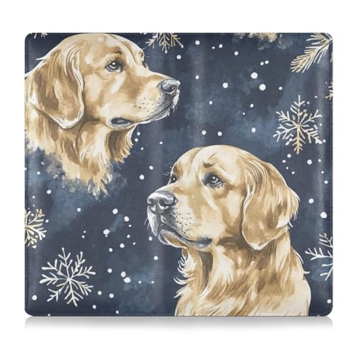 EtherSpher Gold Dog Navy Blue Snowflakes Christmas Premium Leather Auto Registration Insurance & ID Card Holder Wallet Accessories Case for Documents, Cards, License, Gold Dog Navy Blue Snowflakes von EtherSpher