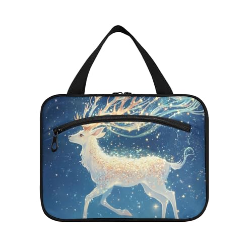 EtherSpher Goldene leuchtende Hirsch-Hängetasche für Damen, mit Haken, tragbare Designer-Hautpflege-Tasche für Reisen, Make-up, Reisen, Maleta para maquillaje L, Goldener leuchtender Hirsch, Large von EtherSpher