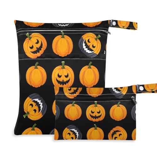 EtherSpher Goth Orange Halloween Fun Pumpkin wiederverwendbare wasserdichte Tasche 2 Pack Wickeltasche wesentliche Artikel mit Griffen für Baby-Windeln, Babywindeln von EtherSpher