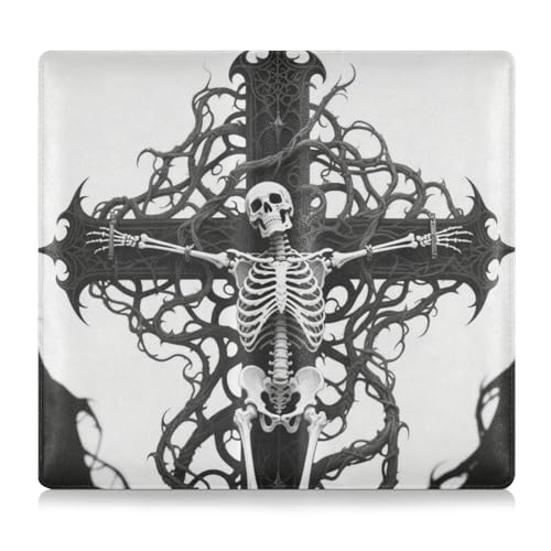 EtherSpher Gothic Black Skull Cross Premium Leder Registrierungs- und Versicherungskartenhalter Brieftasche Zubehör Etui für wichtige Dokumente, Führerschein, Karten von EtherSpher