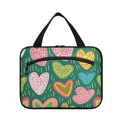 EtherSpher Grüne Reisetasche mit Cartoon-Herz zum Aufhängen mit Haken, Designerutensilien, Make-up-Tasche, Organizer für Väter, Urlaub, Estuche de Maquillaje para mujer, L, Grünes Cartoon-Herz zum von EtherSpher