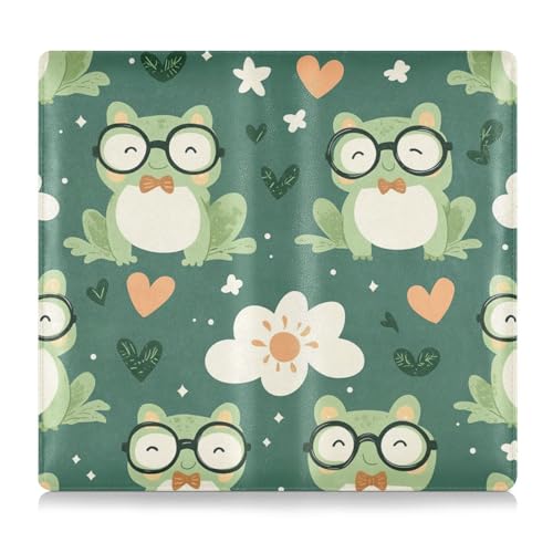 EtherSpher Grüne niedliche Frösche Brille Frühling Leder Auto Registrierung Versicherung & Ausweishalter Auto Essentials für Ausweis, Führerschein, Schlüsselkontaktinformationskarten von EtherSpher