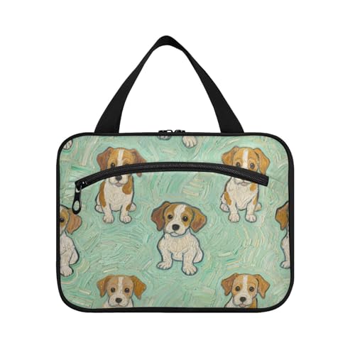 EtherSpher Grüner Hund Kunst Malerei hängende Reise Make-up Tasche Damen mit Haken, Designer-Tragetasche für Herren, Badezimmer, Estuche Para Maquillaje L, Grüner Hund Kunstmalerei, Large von EtherSpher