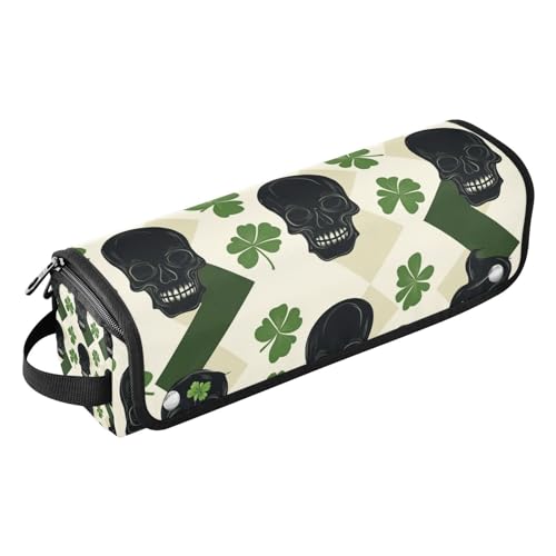 EtherSpher Hair Tools Reisetasche mit Eisenmatte, großes Fassungsvermögen, Haarwerkzeug-Organizer für Glätteisen, Lockenstäbe, schwarzer Totenkopf, Büffel, Karo, Kleeblatt, Zwerg, Reisezubehör für von EtherSpher